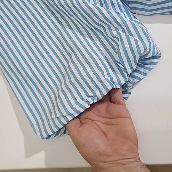 CATO Women's Blue & White Striped Button Up Blouse Puff Sleeves - Size Large NWT - Picture 3 of 13